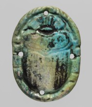 Scarab appliqué, scarab amulet made as an appliqué, likely part of a mummy net; grave goods,