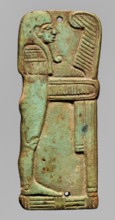 Amulet plaque in the shape of the god Imseti. Relief figurine shown in right profile as a mummy
