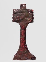 Amulet - djed pillar, A brown glass amulet in the shape of a djed pillar with five crossbars and a