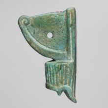 Amulet - red crown, red crown made of green-glazed faience with a hole in the field between the