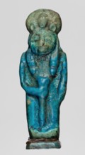 Amulet — figurine of a lion-headed goddess Sekhmet?, Sekhmet with a solar disk with a uraeus on her