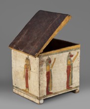 Canopic box, Sons of Horus mythology, falcons, jackals, Isis mythology, Nephthys mythology; grave