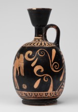 Red-figure aryballus lekythos with a scene of Aphrodite's toilet, On the belly: Aphrodite crouching
