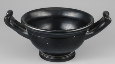 Black-finned skyphos, early 4th century BC, Attica; thick-walled variety with two handles, deep