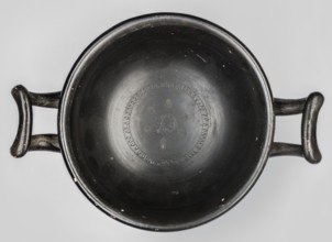 Black-finned skyphos, early 4th century BC, Attica; thick-walled variety with two handles, deep