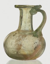 Jug, Egyptian workshop, spherical flattened body, cylindrical neck, flared spout and ribbon-shaped