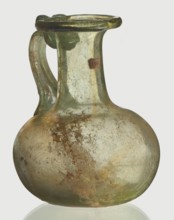 Jug, spherical flattened body, cylindrical neck, flared spout and ribbon-shaped handle with