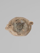 Ampoule, Egyptian workshop, 4th century BC, vessel; height 5.2 cm, width 4.2 cm, A worn, round