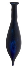 Vial, unknown eastern workshop, elongated belly with a pointed bottom, cylindrical neck and flared