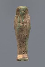 Ushabti, Hor-em-saf ca. 664–525 BC. Mummy-shaped figurine made of green faience. Stocky build,