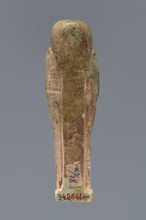 Ushabti, Hor-em-saf ca. 664–525 BC. Mummy-shaped figurine made of green faience. Stocky build,