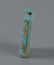 Amulet — plaque with a triad of deities: Harpocrates Horus, Isis, Nephthys. Amulet in the shape of