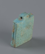 Amulet — plaque with a triad of deities: Harpocrates Horus, Isis, Nephthys. Amulet in the shape of