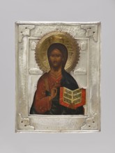 Icon in a cover: Christ Pantocrator. The icon represents a traditional, half-length variant of