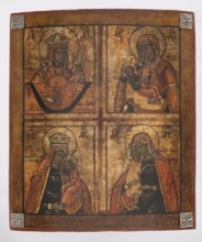 Quadripartite icon: four images of the Mother of God, Russian workshop. Mary mother of Jesus Christ