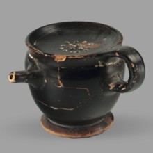 Askos with spout and strainer, unknown Attic workshop. Greek pottery toilet vessel with tubular