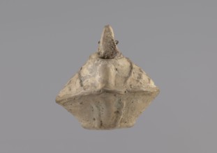 Lamp, Oval lamp made of yellow-gray clay with a high container and two handles, through which a