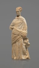 Terracotta figurine of a standing woman, terracotta, female figurine, himation, chiton, Tanagra