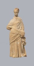 Terracotta figurine of a standing woman, terracotta, female figurine, himation, chiton, Tanagra