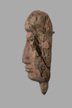 Sarcophagus mask with a partially preserved fragment of a wig above the forehead painted yellow