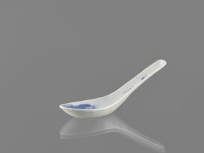 Spoon, bats iconography, ceramics, Harbin China, figurative scenes, blue and white porcelain, Qing