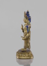 Maitreya Buddha of the Future, Tibetan Buddhist art figurine; bodhisattva on lotus throne; 19th