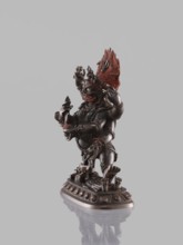 Six-armed Mahakala, dharmapala iconography; lotus throne; Buddhist/Tibetan art; 19th century .