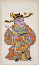 Menshen Gate Guardian, Chinese, nianhua New Year's picture, representation of a guard in civilian