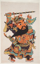 Menshen Gate Guardian in warrior costume; nianhua New Year’s picture, graphic print; Chinese, early