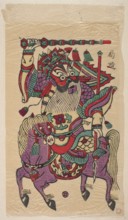 Menshen Gate Guardian, depicted as a warrior with swords, nianhua New Year's picture, early 20th