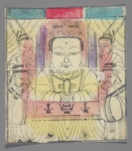 Goddess assisted by four acolytes; creator, Chinese; nianhua New Year's picture; early 20th