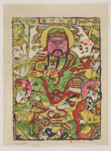 God of War Guandi with acolytes; creator, ; Chinese; nianhua New Year's picture, early 20th