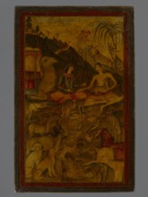 Mirror frame, Islamic art, Persian, Qajar dynasty 1785–1925; painting depicting deserts, cosmetic