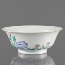 Bowl, Chinese; Qing dynasty, Yongzheng period 1723–1735. Porcelain semicircular body widening