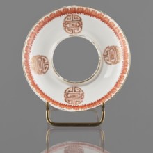 Bowl stand, ; porcelain ring-form stand with white glaze; decoration painted with overglaze iron