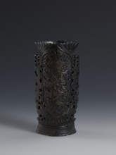 Vase, gift; Chinese, Qing dynasty 1644–1911; dark soapstone vase with bas-relief and openwork in