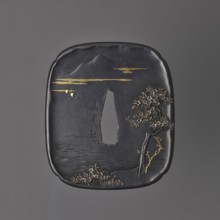 Crossguard tsuba, Takahashi Ietsugu fl. ca. 1830–1880. Tsuba in the shape of a rectangle with