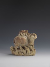 Buffalo with calves and shepherds, sculptor unknown. Sculpture of decorative Fushan Mountain