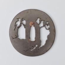 Crossguard tsuba, Higo school; maker Tokishige. Round tsuba maru gata with rectangular edge kaku