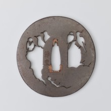 Crossguard tsuba, Higo school; maker Tokishige. Round tsuba maru-gata with rectangular edge kaku