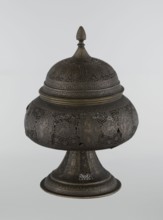 Censer, Persian, Qajar dynasty late 18th–19th century, Iran. Brass censer with figurative scenes of