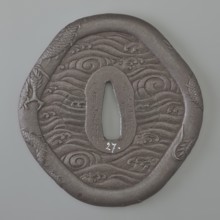 Crossguard tsuba, Raiyôken, Yoshimasa; sword crossguard in the shape of an otafuku chubby woman's
