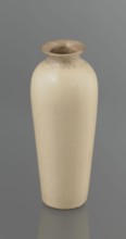 Cylindrical porcelain vase, tapering towards the bottom; flat rim. Light cream glaze with fine