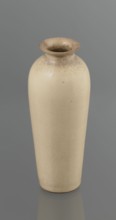 Cylindrical porcelain vase tapering toward the bottom with flat rim; light cream glaze with fine
