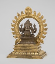 Ganesha, 19th century, India. Sculpture height 26.0 cm, width 17.5 cm. The deity sits on a double