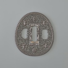 Crossguard tsuba, sword crossguard, namban style, openwork, flowers, openwork plant tendril