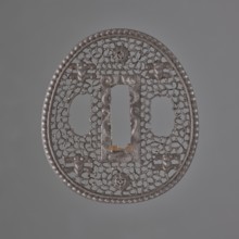Crossguard tsuba, sword crossguard in namban style, openwork egg-shaped tsuba with a separated edge