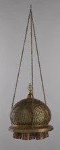 Lamp, Islamic art, Arabic, metal lighting fixture with geometric ornament and Arabic inscriptions.