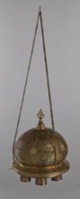 Lamp, Islamic art, Arabic culture; metal lighting fixture with geometric ornament and Arabic