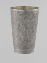Mug, Islamic art, Mughal, Indian; 19th century, North India, silver mug densely decorated with